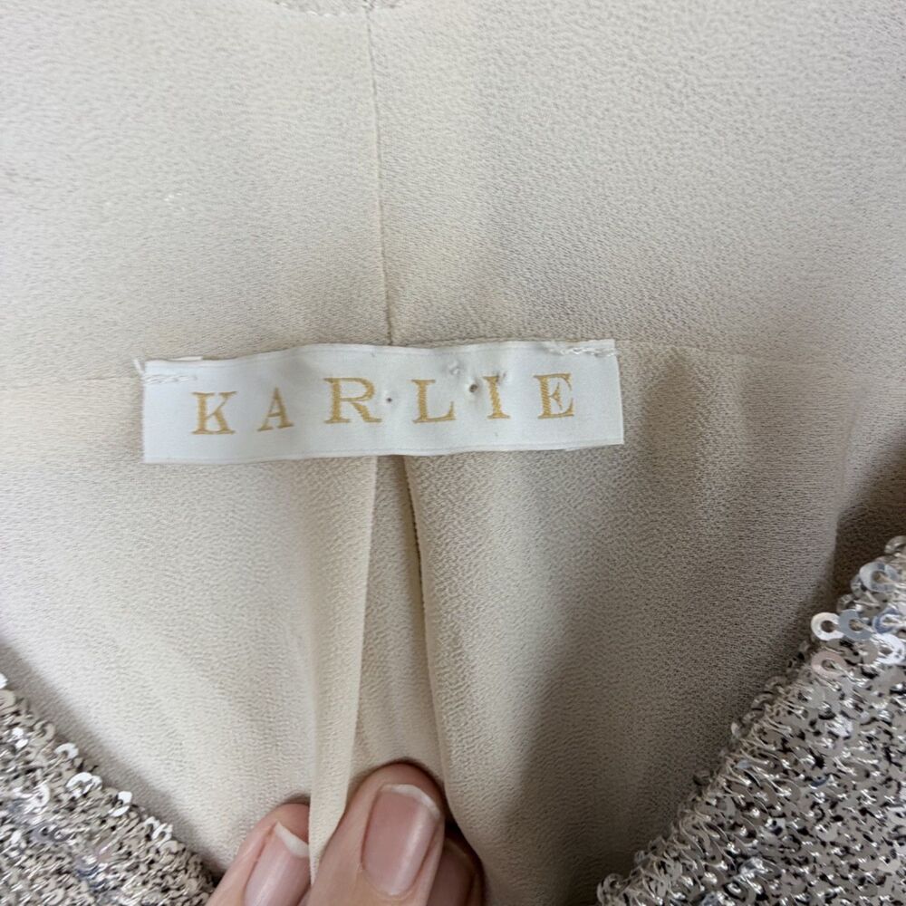 Karlie Champagne Sequin Plunge Neck Sleeveless Party Top Size L - Picture 11 of 11